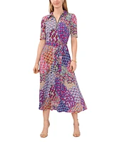 Msk Petite Mod-Print Fit & Flare Collared Dress