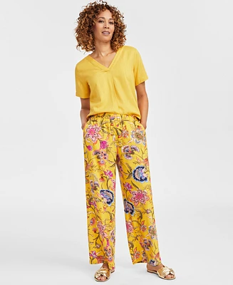 Jm Collection Women's Linen-Blend Printed Pants, Exclusively at Macy's