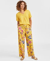 Jm Collection Women's Linen-Blend Printed Pants, Exclusively at Macy's