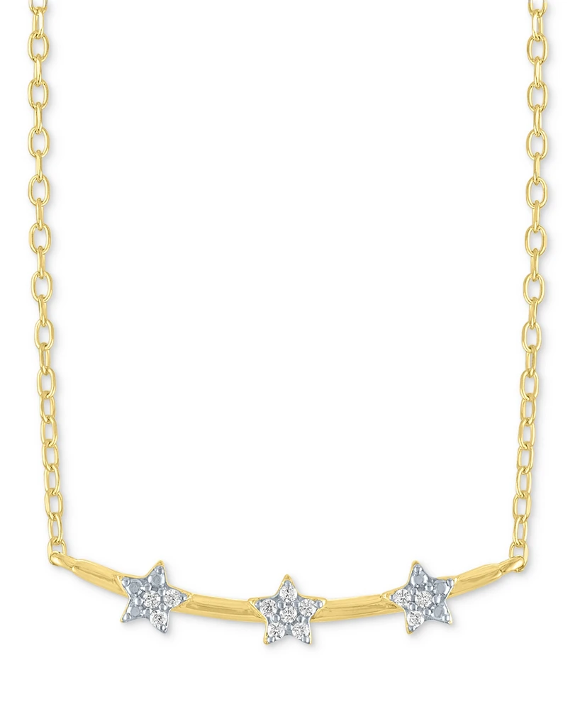 Diamond Accent Triple Star Curved Bar Pendant Necklace in 14K Gold-Plated Sterling Silver, 16" + 2" extender