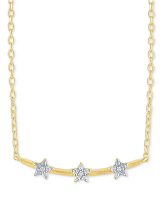 Diamond Accent Triple Star Curved Bar Pendant Necklace in 14K Gold-Plated Sterling Silver, 16" + 2" extender