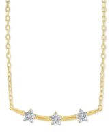 Diamond Accent Triple Star Curved Bar Pendant Necklace in 14K Gold-Plated Sterling Silver, 16" + 2" extender