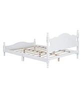 Slickblue Queen Size White Wood Platform Bed Frame in Retro Style with Wooden Slat Support