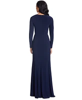 Betsy & Adam Women's Long-Sleeve Cascading-Ruffle Gown