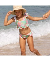 Snapper Rock Little Girls Coastal Shells Sustainable Frilled Crop Bikini