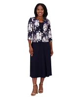 Jessica Howard Women's 2.Pc Floral-Print 3/4-Sleeve Jacket & Sleeveless Midi Dress