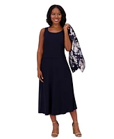 Jessica Howard Women's 2.Pc Floral-Print 3/4-Sleeve Jacket & Sleeveless Midi Dress