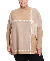 Joesph A Plus Stitched Colorblock Turtleneck Poncho Sweater