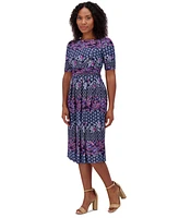 Jessica Howard Plus Elbow-Sleeve Gathered-Waist Dress