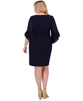 Jessica Howard Plus Size Bell-Sleeve Side-Ruched Dress