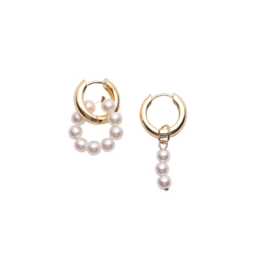 Sohi Women's Asymmetrical Pearl Hoop Earrings