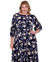 Jessica Howard Plus Floral-Print Gathered-Waist Dress