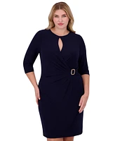 Jessica Howard Plus Keyhole-Cutout Gathered-Waist Dress