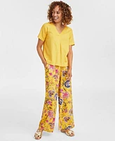 Jm Collection Womens Linen Blend V Neck Top Linen Blend Printed Pants Exclusively At Macys