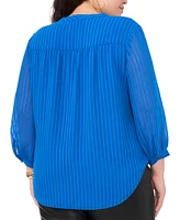 Vince Camuto Plus Shadow-Striped 3/4-Sleeve Top