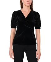 Sam & Jess Women's Velvet Faux-Wrap Flocked-Sleeve Top