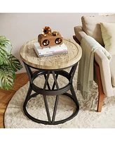 Tribesigns Side Table Set of 2, Round Carved End Table for Living Room, Bedroom, Small Side Table with Metal Frame, Accent Coffee Table, Nightstand wi