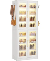 Tribesigns Black Shoe Storage Cabinet with Acrylic Doors and Led Lights, 8-Tier Tall Entryway Shoe Organizer Rack with Adjustable Shelves & Hanging Ho