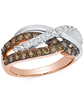 Le Vian Chocolate Diamond & Vanilla Diamond Crossover Ring (3/4 ct. t.w.) in 14k Rose & White Gold