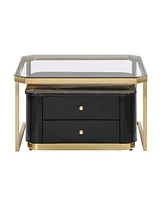 Slickblue Modern 2-Piece Square Nesting Coffee Table Set with Drawers and Electroplated Gold Legs - 27.6”