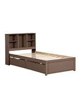 Slickblue Modern Twin Size Bed Frame with Usb Port Bookcase Headboard & 2 Drawers