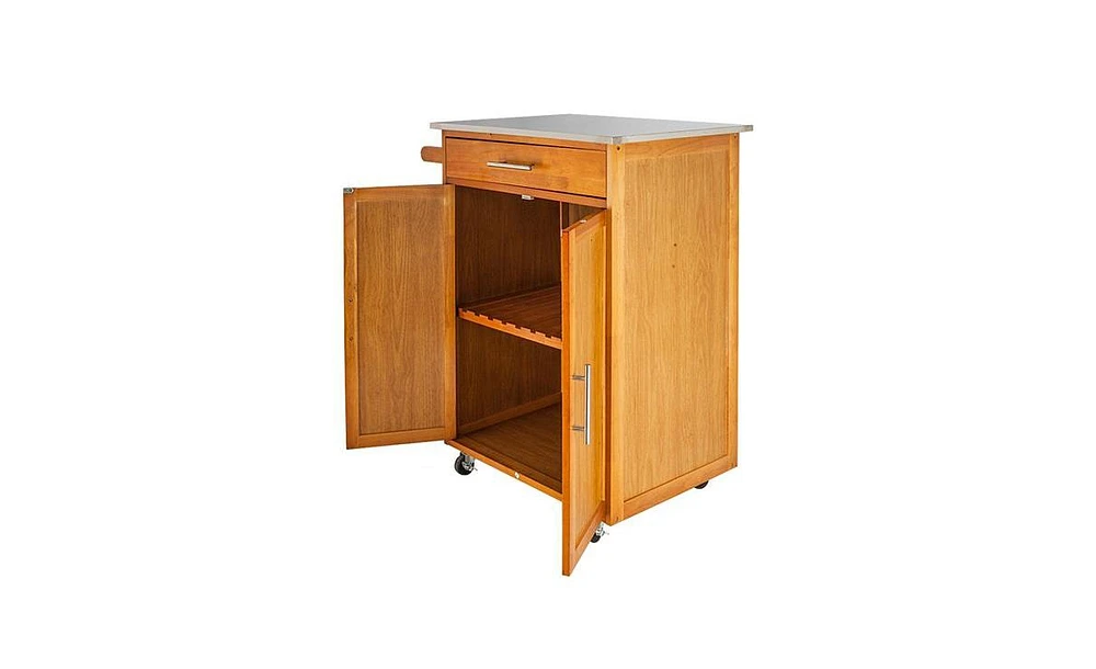 Slickblue Moveable Kitchen Cart with Stainless Steel Table Top & One Drawer & One Cabinet Sapele