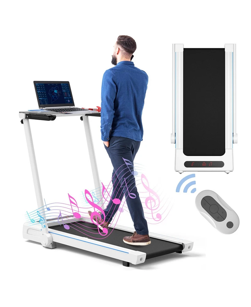 Hongge 3-in-1 Folding Treadmill with Large Desk and Lcd Display