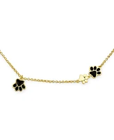 Bling Jewelry Delicate Layering Black Paw Prints Necklace Animal Pet Dog Cat Puppy Kitten Gold Plated .925 Sterling Silver Chain