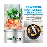 NutriChef Professional Home Kitchen Blender with High-Speed 1200W Motor & Multiple Cups, 24oz & 10oz Capacity - NCBL12