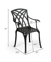 Gymax Set of 4 Cast Aluminum Dining Chairs Durable Solid Construction W/Armrest Black