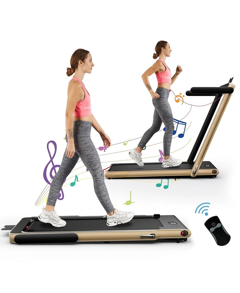 Hongge 2.25HP 2-in-1 Folding Treadmill with App Control, Remote, and Bluetooth Speaker