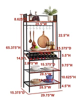 Kings Brand Furniture Red Tile Bakers Rack with 9 Wine Bottle Capacity & 8 Hooks - Kitchen Storage Organizer, White