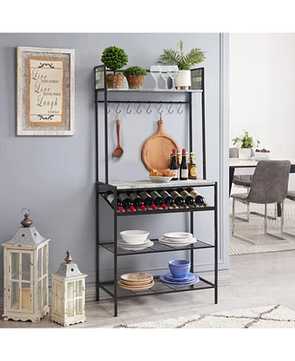 Kings Brand Furniture Baker s Rack for Kitchen with Storage Shelves & Hooks, Microwave Stand Coffee Bar Station Wine Holder