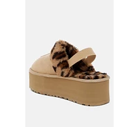 London Rag Kutchu Leopard Faux Fur Platform Classic Slingback