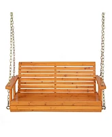 Slickblue 2-Person Wooden Porch Swing with Hanging Chains for Garden Yard