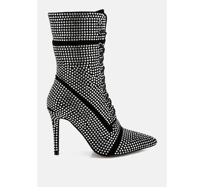 London Rag Bitetto Rhinestones Embellished Calf Boots