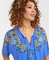 Jm Collection Petite Mirella Dreams Floral Tassel-Tie Top, Exclusively at Macy's