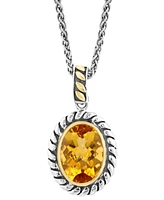 Effy Citrine Oval Rope Frame 18" Pendant Necklace (5-1/2 ct. t.w.) in Sterling Silver & 14k Gold-Plate