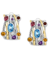 Effy Multi-Gemstone Mixed Cut Small Huggie Hoop Earrings (2-1/2 ct. t.w.) in Sterling Silver & 14k Gold-Plated Sterling Silver