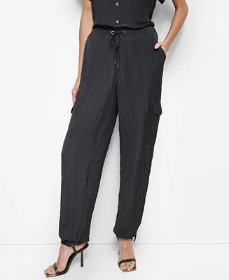 Dkny Women's Tie-Waist High-Rise Crinkle Cargo Joggers