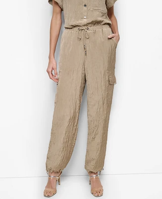 Dkny Women's Tie-Waist High-Rise Crinkle Cargo Joggers