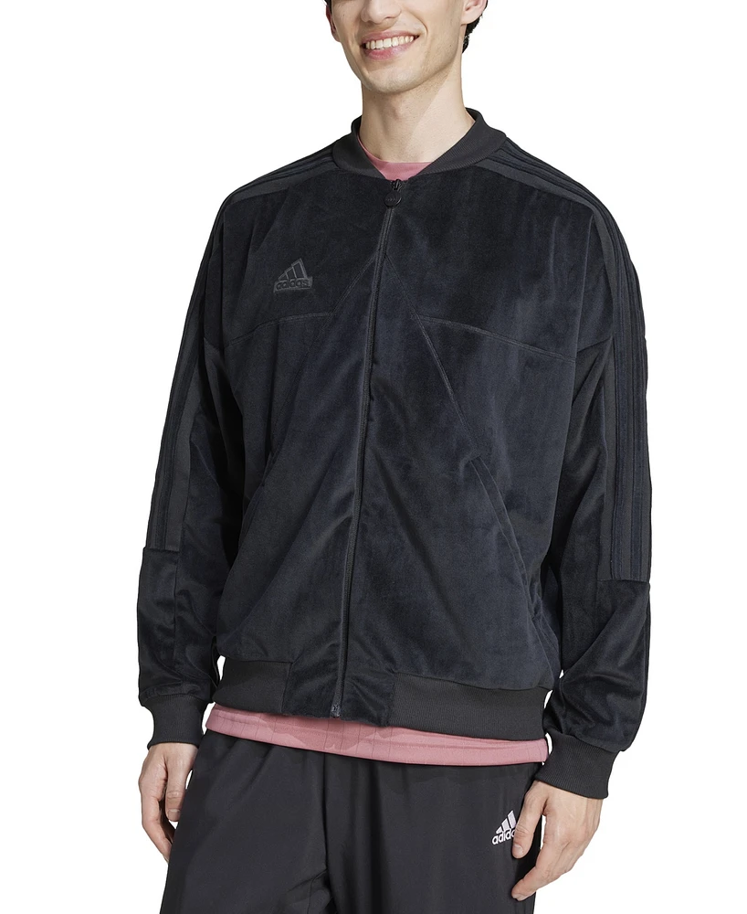 adidas Men's Tiro Loose-Fit Full-Zip Velvet Bomber Jacket