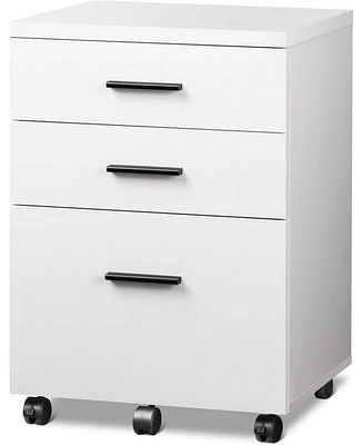 Devaise 3 Drawer File Cabinet for Home Office, Wood Under Desk Filing Cabinet, Rolling Printer Stand with Wheels, White