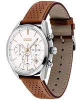 Hugo Boss Men's Chronograph Champion Perforated Leather Strap Watch 44mm