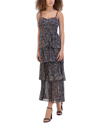 Siena Women's Lurex Tiered-Skirt Sweetheart Maxi Dress