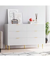 gaomon 6 Drawer Dresser For Bedroom, 56" Wide Wood Dresser Organizer With Metal Legs, Modern Chest Of Drawers For Bedroom, Hallway