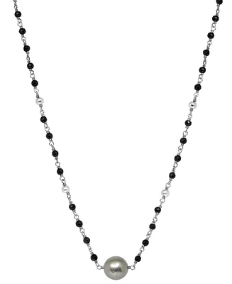Effy Cultured Tahitian Black Pearl (3-11mm) and Onyx (3mm) 20" Pendant Necklace in Sterling Silver