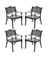 Gymax Set of Outdoor Dining Chairs Cast Aluminum Patio Bistro Chairs Armchairs