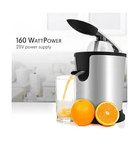 NutriChef 160W Electric Fruit & Citrus Juicer with Manual Pressing Handle and Stainless Steel Housing - PKJCR305