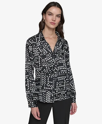 Karl Lagerfeld Paris Women's Ruffled Dot-Print Blouse